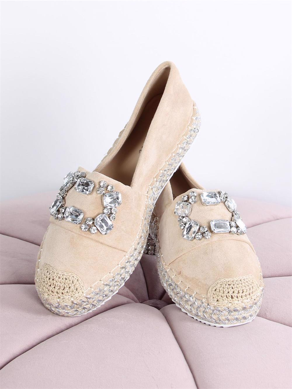 Christelle - Beigefarvet espadrillos i ruskindslook med similisten